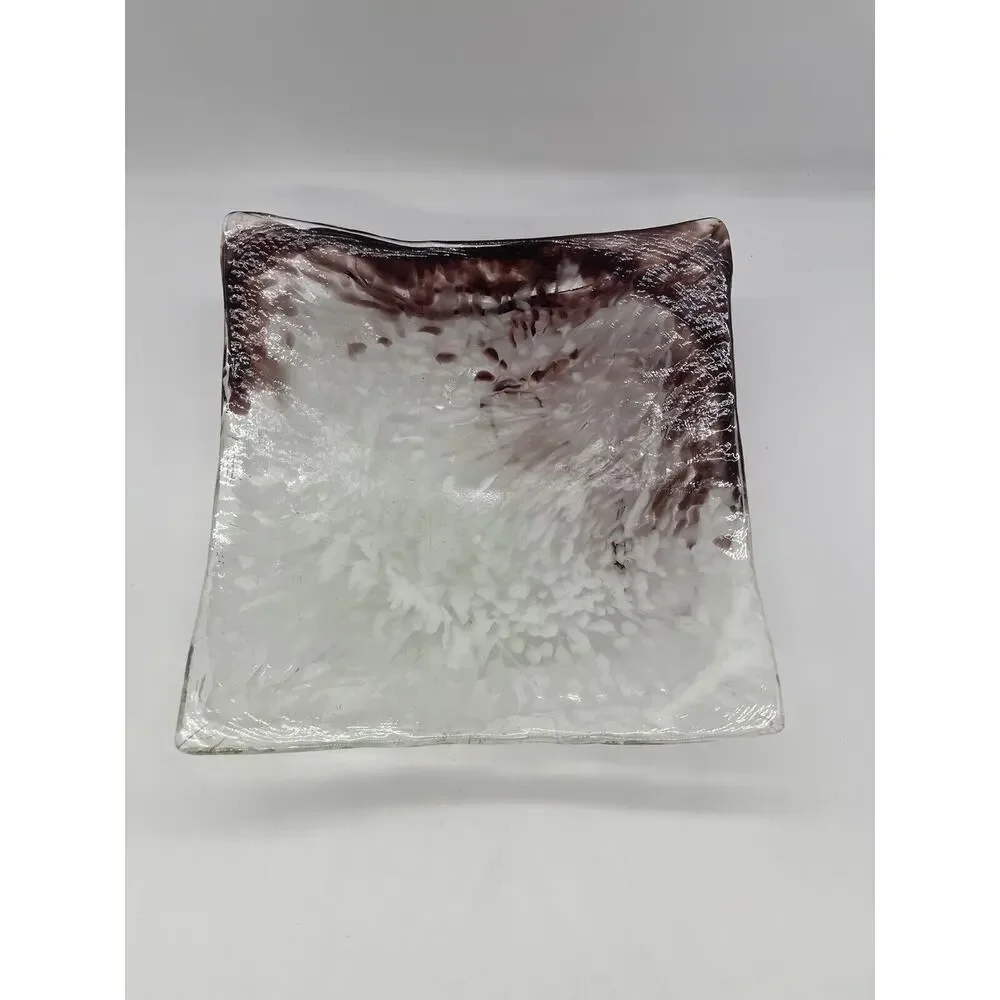 Art Glass Purple and Clear Square Bowl